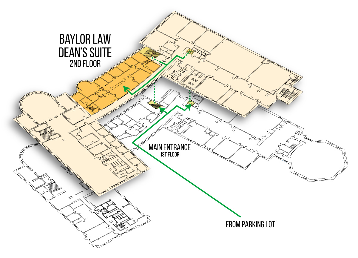 Map showing location of Admissions Office at Baylor Law
