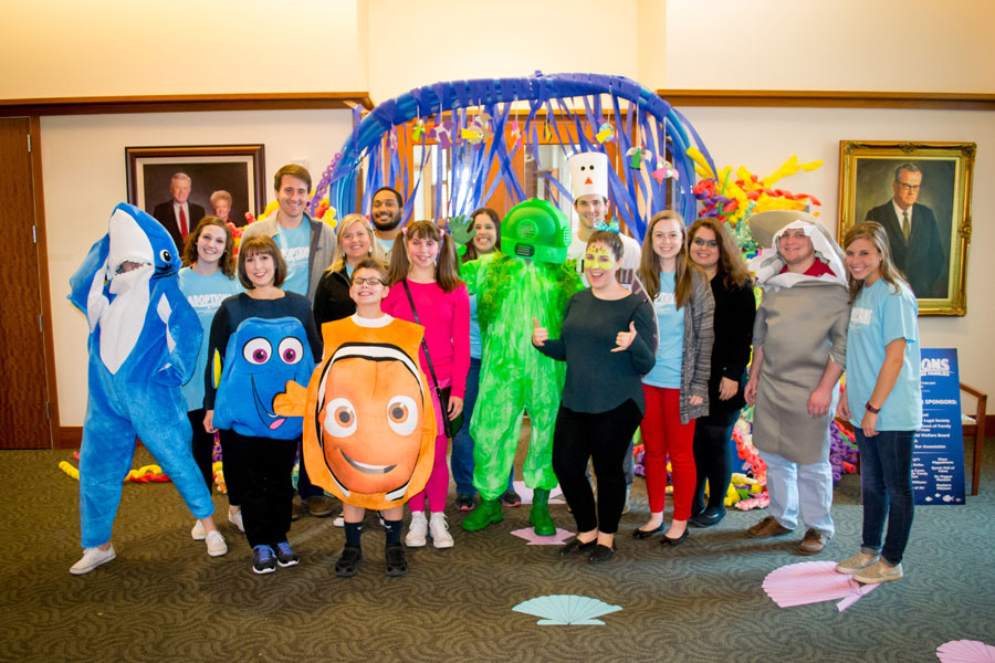 Baylor Law students in Finding Dory costumes pose for a picture