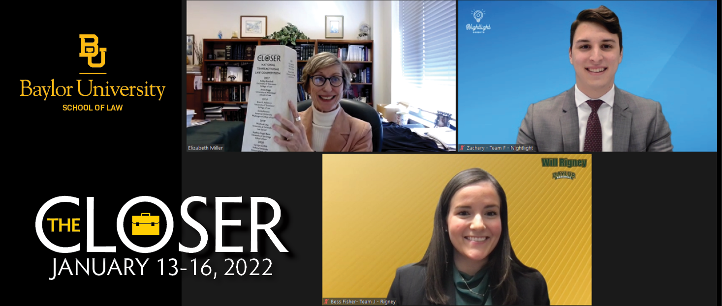 Screenshot of Prof. of Law Beth Miller 'presenting' the Closer award (virtually) in 2022.
