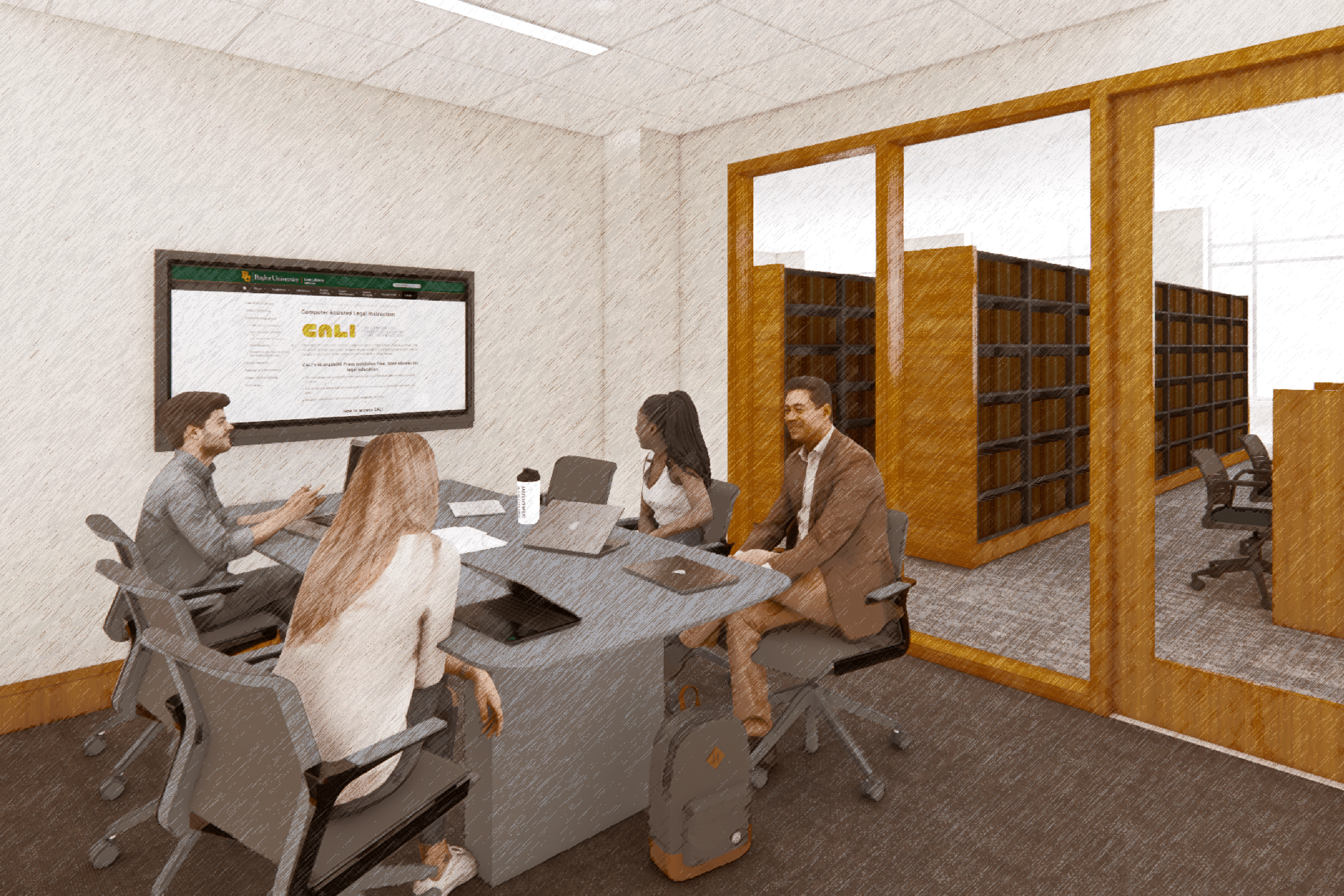 Rendering of a collaborative study room