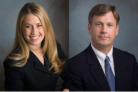 Side-by-side headshots of Julia Jurgensen, JD'05, and Rick Brophy, JD'77