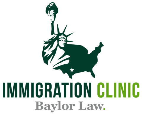 Immigration Clinic Logo, stylized statue of liberty with the words Immigration Clinic below.