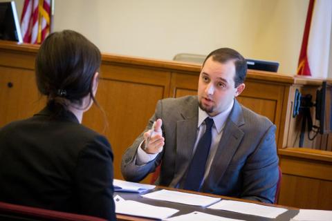 Runner-up Ryan Cordsen from the University of Denver, Sturm College of Law negotiates during the final round.