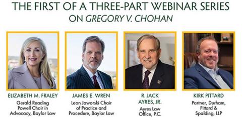 Headshots of the speakers of the First webinar in a series on Gregory v. Chohan