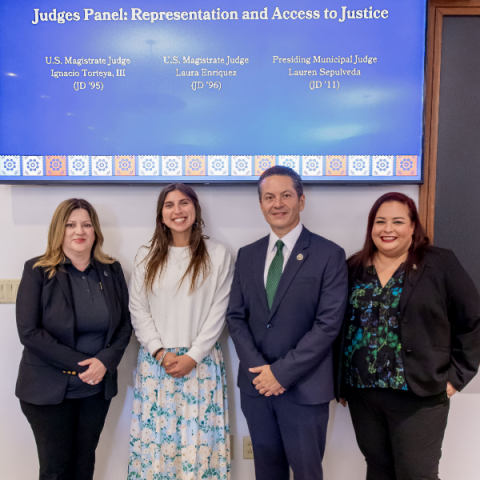 Baylor Law School Student Mari Sanchez poses with Hon. Laura Enriquez, Hon. Ignacio Torteya III, and Hon. Lauren Sepulveda