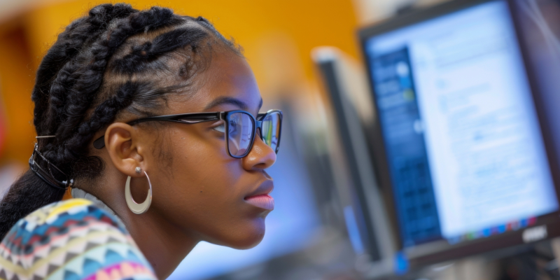 Student looking at computer monitor