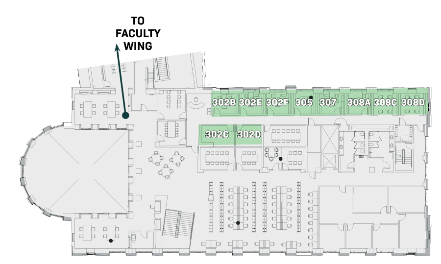 Map of the third floor legal writing center at Baylor Law School