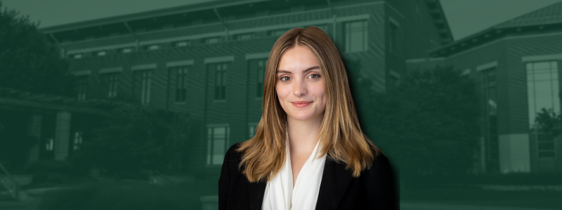 Headshot of 3L Anderson Tittle, Superimposed on image of Baylor Law School