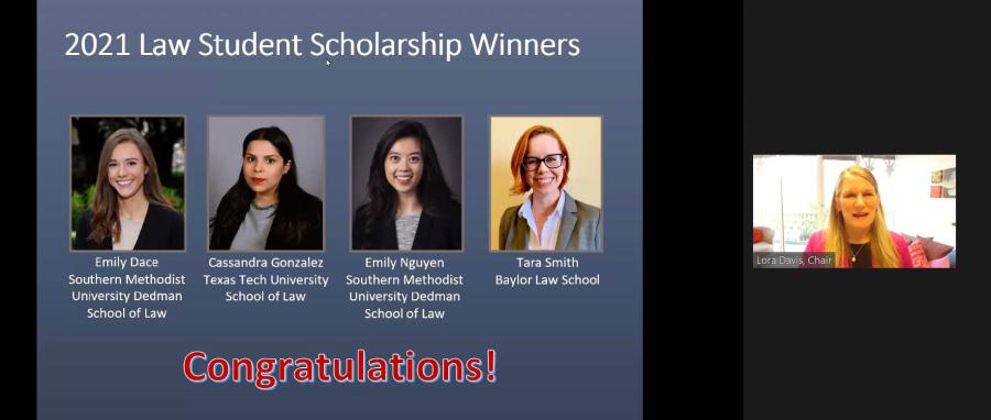 2021 SBOT Tax Section Scholarship winners, screenshot from online conference call