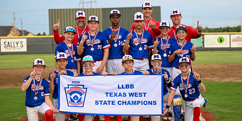 Team photo of the 2025 Little League Baseball Texas West State Champions, Midway