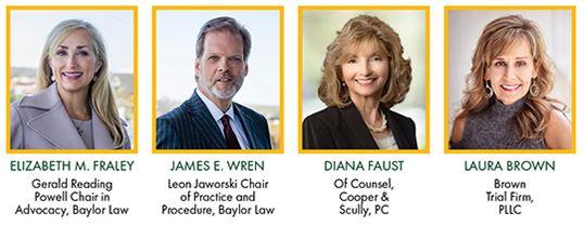 Headshots of Professors Liz Fraley and Jim Wren join appellate specialist Diana Faust and trial lawyer Laura Brown